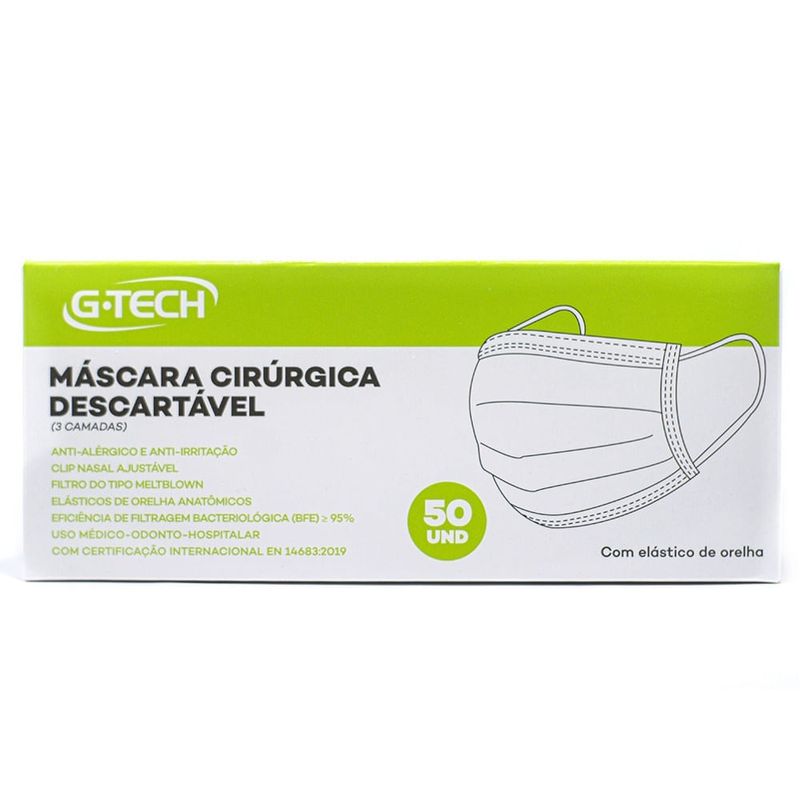 Máscara Cirúrgica Descartável Tripla Camada G-Tech - 50 Máscaras