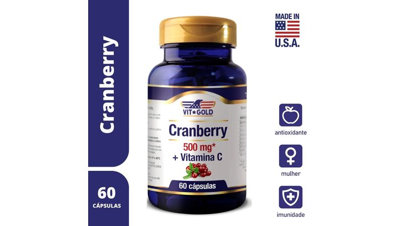 Cranberry 500mg Com Vitamina C Vitgold 60 Cápsulas - Drogaria Venancio
