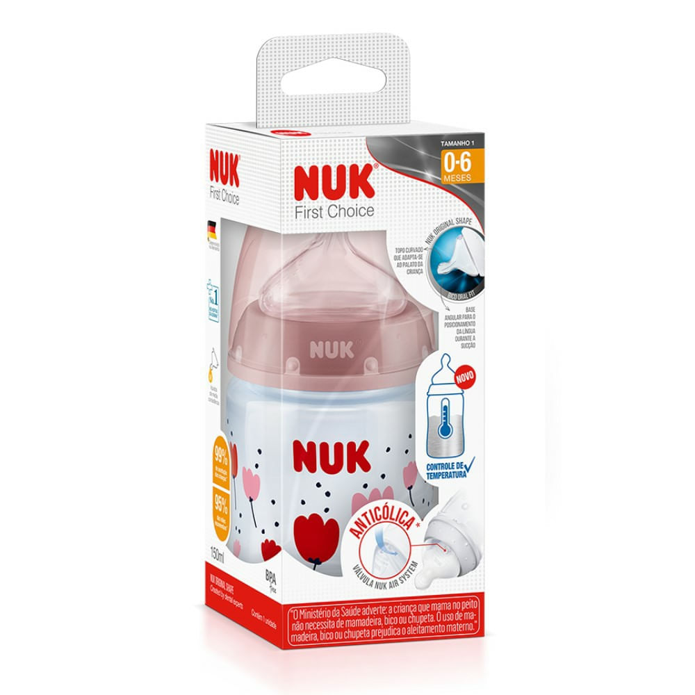Mamadeira Nuk First Choice Controle de Temperatura Girl S1 0-6 meses 150ml