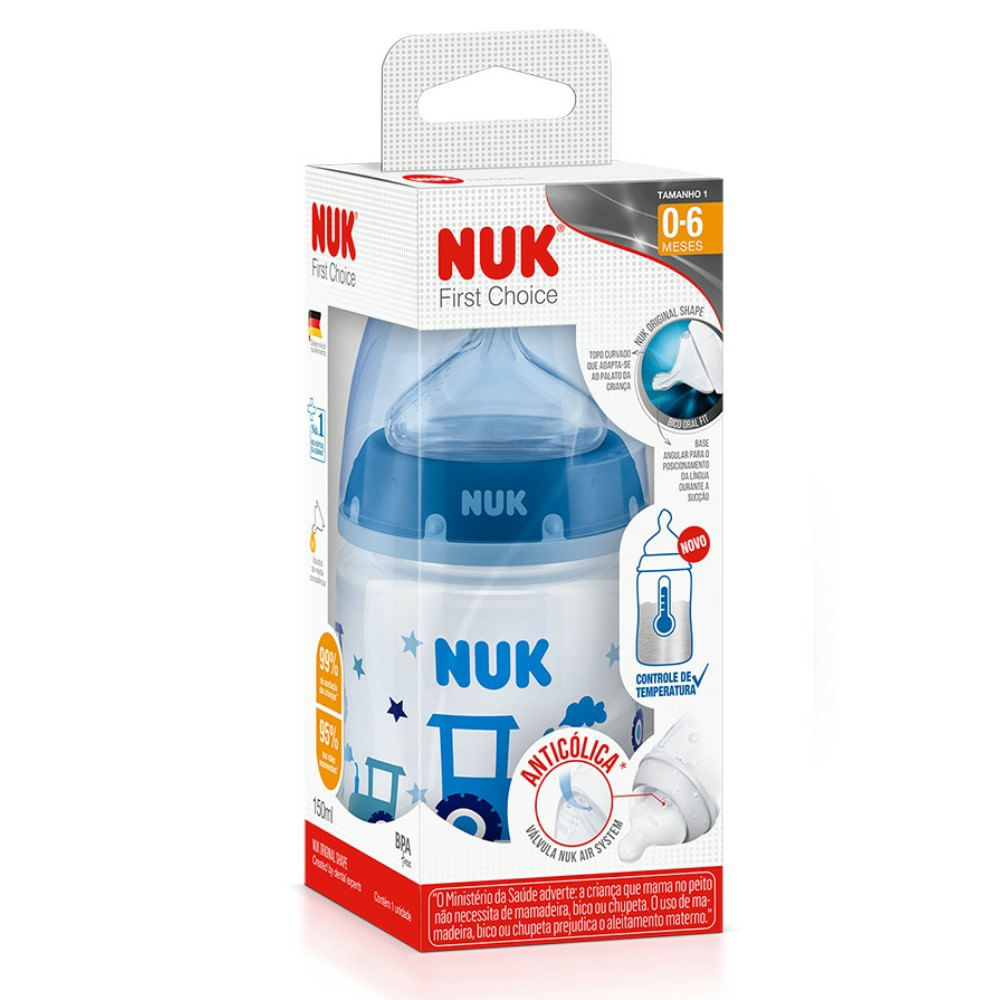 Mamadeira Nuk First Choice Controle de Temperatura Boy S1 0-6 meses 150ml