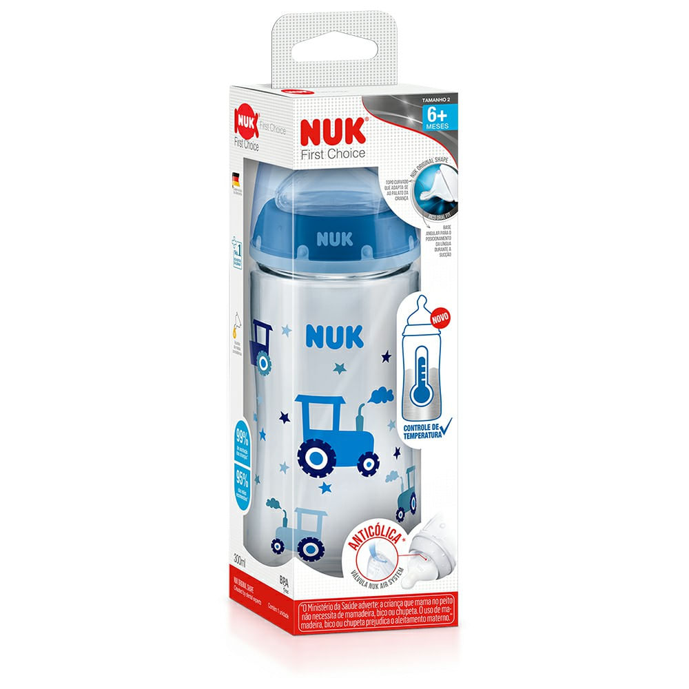 Mamadeira Nuk First Choice Controle de Temperatura Boy S2 6-18 meses 300ml