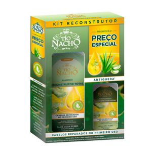 Kit Tío Nacho Reconstrutor Total Shampoo Com Aloe Vera Puro 415ml + Condicionado Com Aloe Vera Puro 200ml