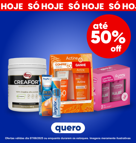 Só hoje! Produtos com até 50% Off.