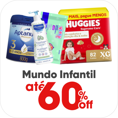 Mundo Infantil com até 60% Off.
