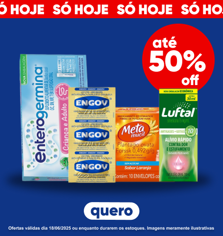 Só hoje! Produtos com até 50% Off.