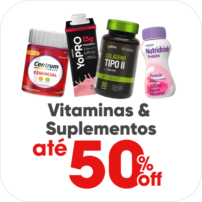 Vitaminas e Suplementos com até 50% Off.