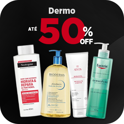 Dermocosméticos com até 50% Off.