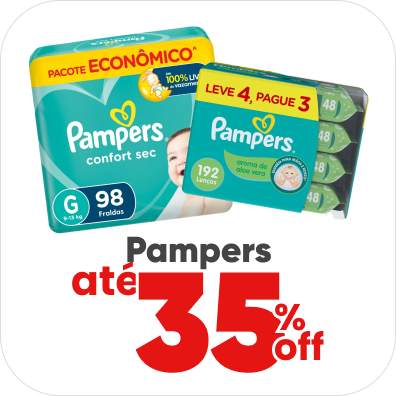 Pampers com até 50% Off.